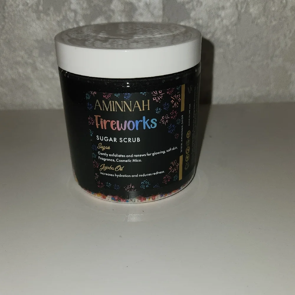Aminnah Fireworks Sugar Scrub - Black Jar with White Lid